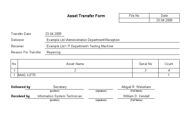 Asset Transfer Form